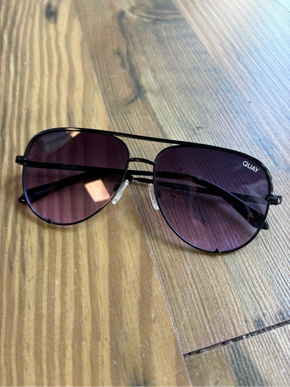 Quay Australia High Key Black Frame Sunglasses with Purple Lenses